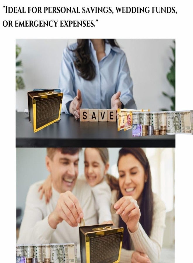 HELIMIX Money Saving Box Smart Lockable Cash Savings Bank for Kids, Adults & Families Reusable Wooden Piggy Bank with ₹100K Tracker Grid Gift for Budgeting & Finance Planning - Image 4